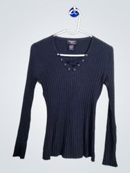 Hooked Up by XOXO Ribbed Lace-Up Sweater