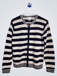 Cardigan de Zíper Listrado Feminino Talbots