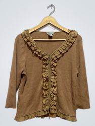 Nygard Collection Cardigan Feminino Marrom com Ren..
