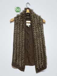 Magical City Women's Brown Cable Knit Faux Fur Tri..