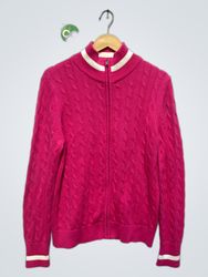 Pull zippé en laine cable tricoté pour femme Ralph..