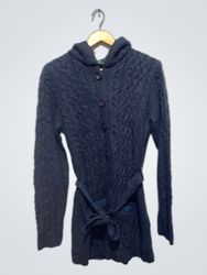 Rozan Cable Knit Hooded Cardigan with Belt