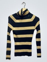 「INC International Concepts ブラックゴールドストライプタートルネックセー..
