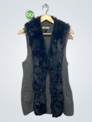 Ovi Women's Grey Knit Vest with Faux Fur Trim and ..