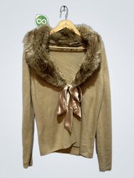 Croft & Barrow Women's Tan Sweater with Faux Fur C..