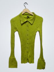 MISS LOLA Lime Green Rippkragen Langarmshirt