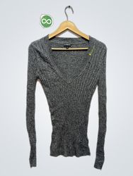 Express V-Neck Ribbed Knit Long-Sleeve Top