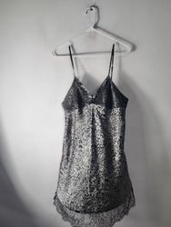 Ambrielle Leopard Print Lace Trim Slip Dress