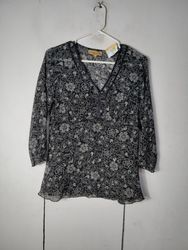 Notations Schwarzes Blumenmuster V-Ausschnitt Tuni..