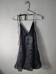 Black Lace Trim Halter Nightgown