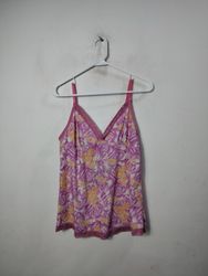 Teez Women's Pink Floral Lace Trim Cami Top Size M