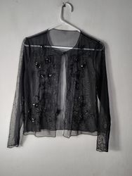 Sheer Black Beaded Cardigan