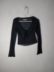KIMCHI BLUE Schwarzes Spitzenlangarmoberteil