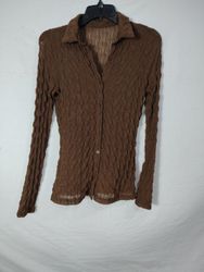 Brown Textured Button-Up Shirt