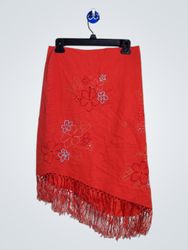 Dressbarn Embroidered Linen Blend Skirt