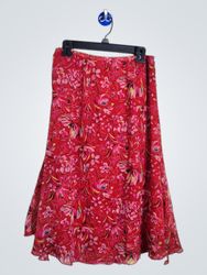 「Sag Harbor Petite Red Floral Midi Skirt」