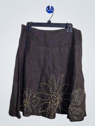Richard Malcolm Brown Linen Skirt with Floral Embr..