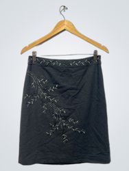 Saia Midi Bordada em Carvão Petite Ann Taylor