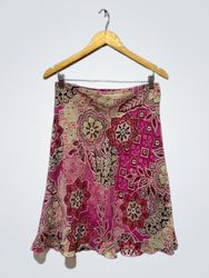 Pink Floral Print Midi Skirt