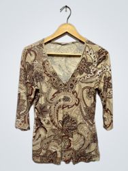 Paisley-Print V-Ausschnitt-Oberteil