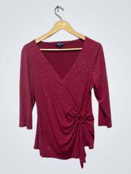 Reitmans Women's Burgundy Sparkly Wrap Top