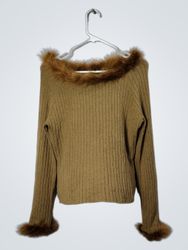 Come Amore Maglione Marrone a Costine con Bordo in..