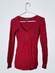 Buffalo David Bitton Red Knit Button-Up Sweater