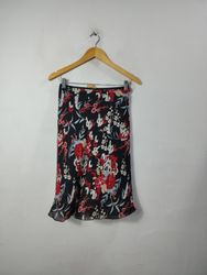 Jum Lou Black Floral Print Midi Skirt