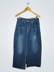 Saia Maxi de Jeans Azul com Fenda Frontal