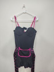Corset Top de Bolinhas Preto e Rosa Rampage Intima..