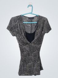「Connected Petite Women's Printed Short Sleeve Wra..