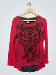 Style & Co. Blusa de Manga Longa Floral Vermelha e..