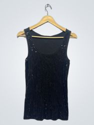 Camiseta sin mangas de lentejuelas negras de calid..