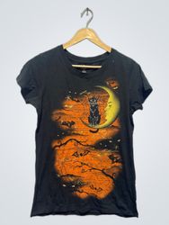 Black T-shirt with Cat on Moon Graphic