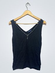 ESISTO Black V-Neck Tank Top con decorazioni