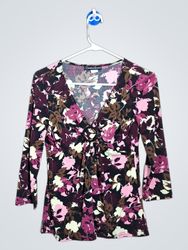 Christine Gerard Floral Print 3/4 Sleeve V-Neck To..