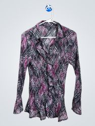 Blouse plissée abstraite rose et noire pour femmes..