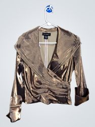 Cachet Women's Metallic Gold Ruched Wrap Blouse