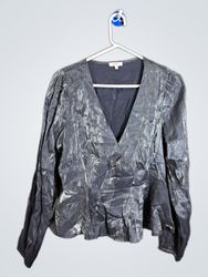 Pfirsich V-Ausschnitt Langarm Peplum Bluse