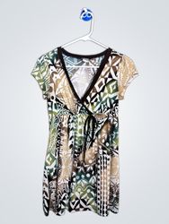 City Lily Women's V-Neck Printed Short Sleeve Top