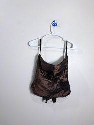 KOFF Strapless Brown Ruched Corset Top with Bow