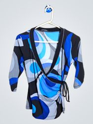 A. BYER Damen Blau Geometrischer Druck Wickelobert..