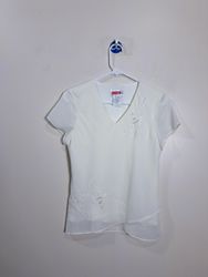 Bees Women's White Beaded Floral Short Sleeve V-Ne..