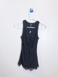 2b Bebe Black Lace Trim Ruched Tank Top