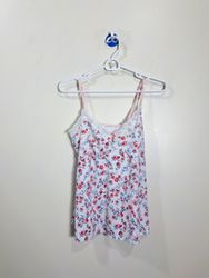 White camisole with floral print and lace trim