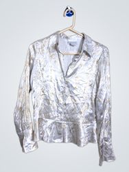 WORTHINGTON Women's White & Gold Crinkle Print But..