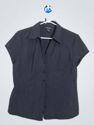 Style & Co Petite Black Short Sleeve Button-Up Shi..