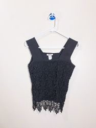 VEJAIZ DESIGNS Black Lace Trim Tank Top