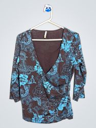White Stag Brown and Blue Floral Print 3/4 Sleeve ..