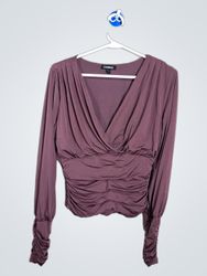 Express Ruched V-Neck Long Sleeve Top